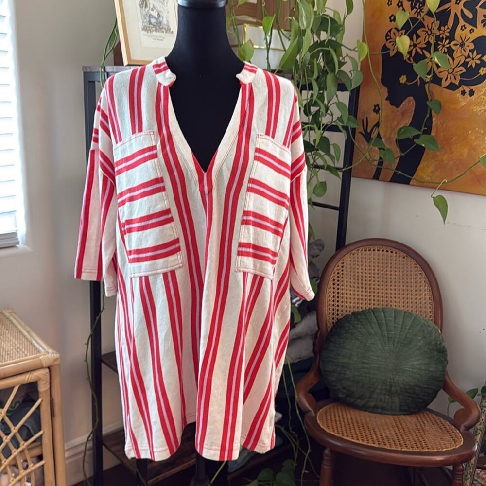 NWT Free People Beach Daya Red Combo Stripe Preppy Hamptons Tunic Mini Dress